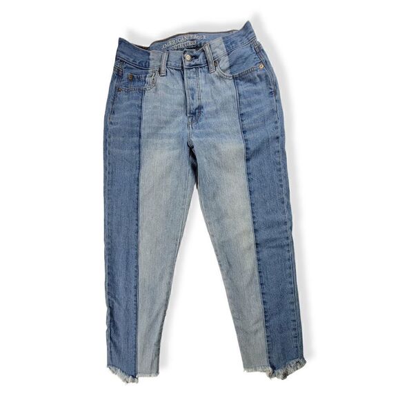 American Eagle Two tone Vintage High Rise Jeans Size 4 - Picture 1 of 3